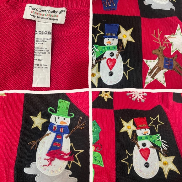 Vintage ugly xmas sweater with sequined snowmen, snowflakes, trees, reindeer, & - Picture 4 of 4
